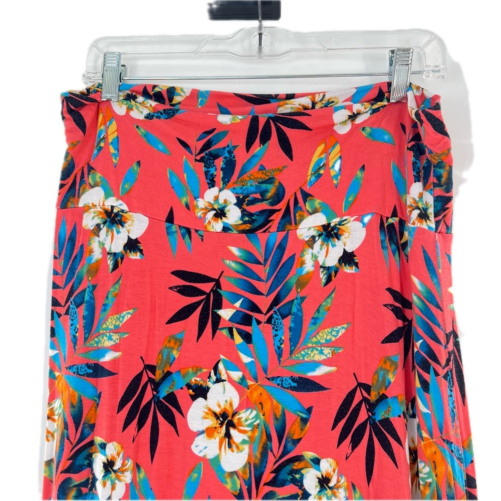 LOVEAPPELLA Deanne Knit Maxi Skirt Coral Tropical Floral Print Size XL - Picture 9 of 16